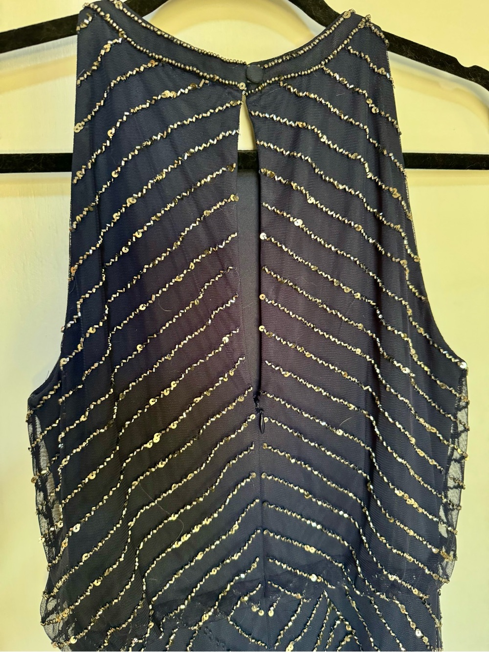 Adrianna Papell Navy Beaded Halter Maxi Dress - Picture 5 of 9